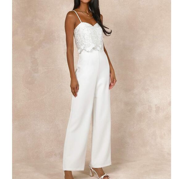 Lulus Exquisite Posture White Floral Embroidered Scalloped Tiered Jumpsuit - Picture 2 of 11